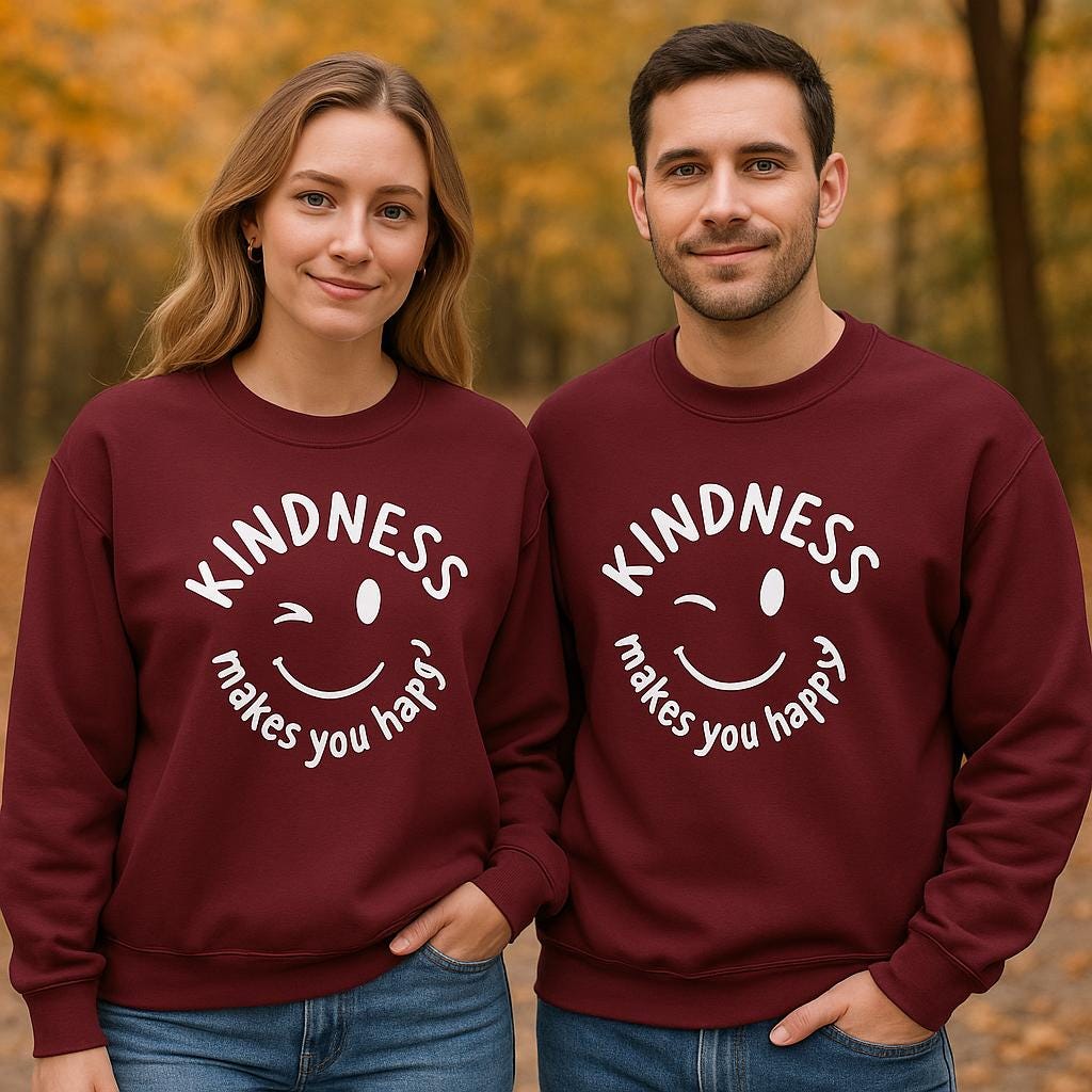 Kindness Makes You Happy Sweatshirt, Be Kind Smiley Crewneck, Gildan 18000 Cotton/Poly