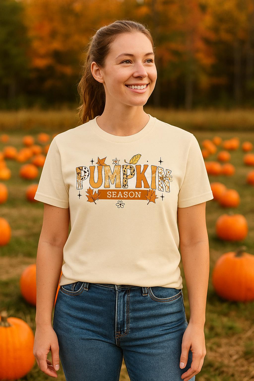 Pumpkin Season | Autumn Leaves Graphic Tee | Fall Bella Canvas Cotton T-Shirt