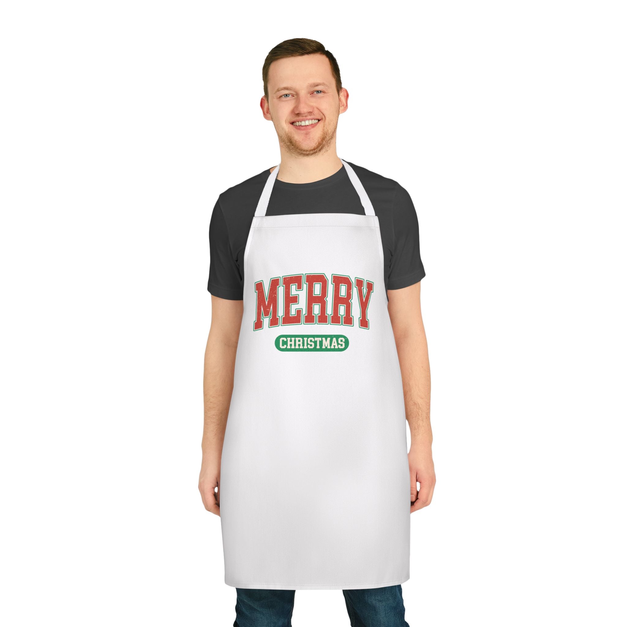 Merry Christmas Apron  Festive Holiday Kitchen Gift for Him or Her  Christmas Cooking Apron
