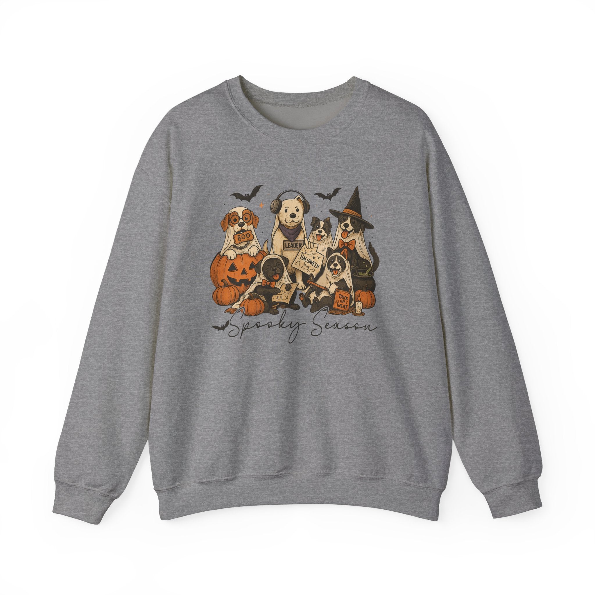 Spooky Season Dog Halloween Sweatshirt | Cute Ghost Dogs Fall Crewneck | Gildan 18000 Halloween Dog Lover Sweatshirt