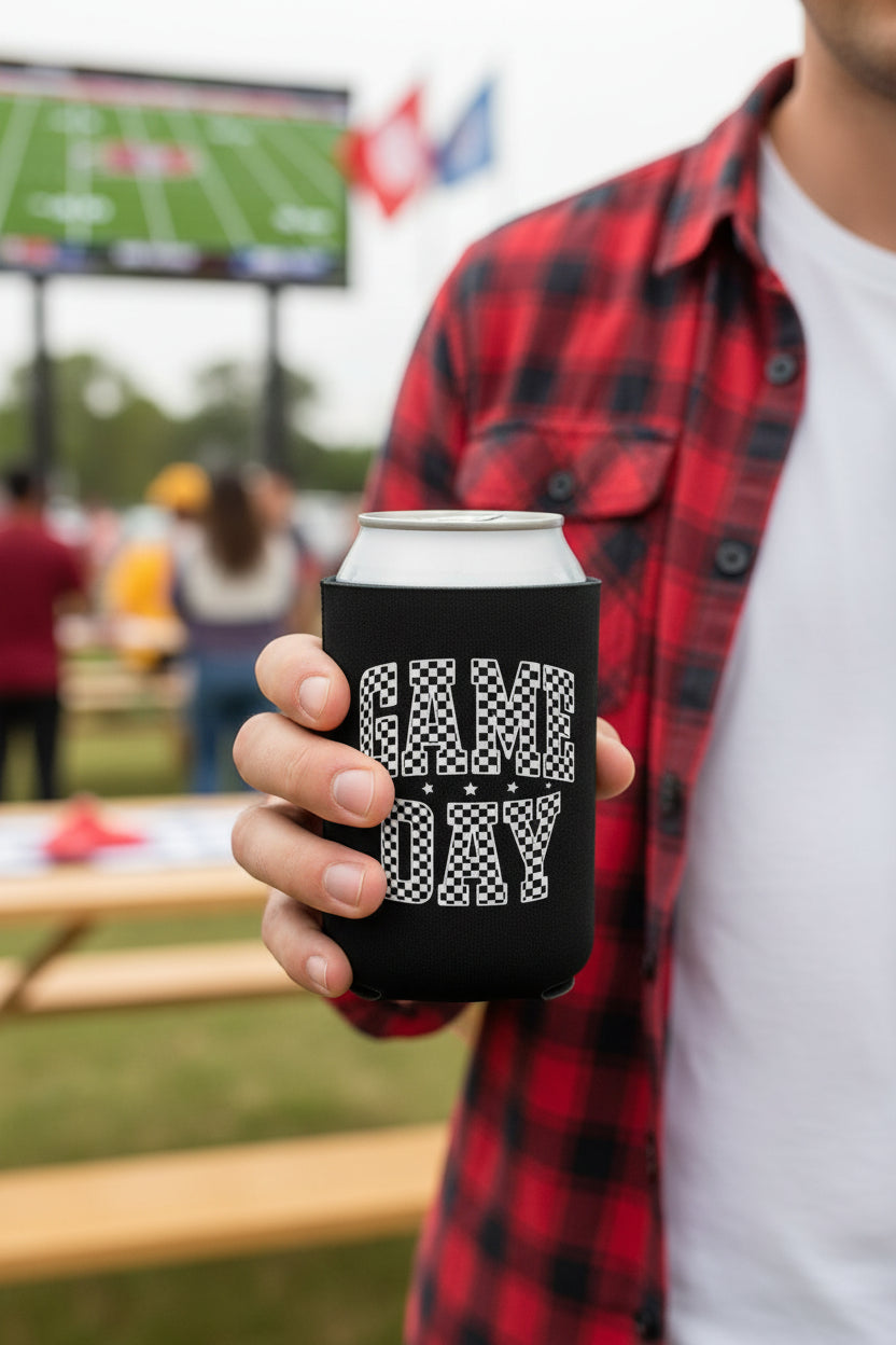 Game Day Checkerboard Can Cooler Sleeve | Koozie
