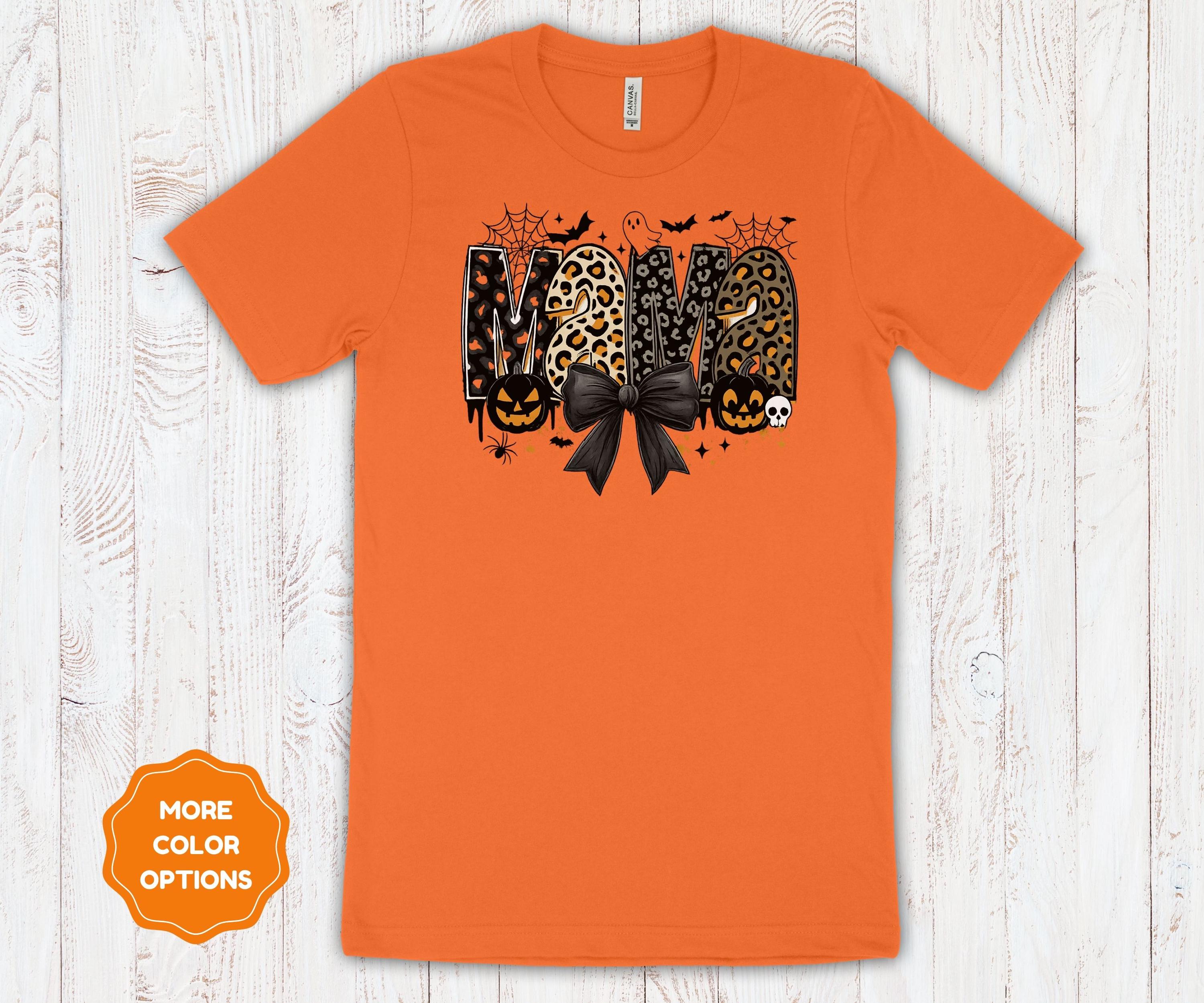 Mama Halloween Shirt | Leopard Print Pumpkin Ghost Graphic Cotton Tee