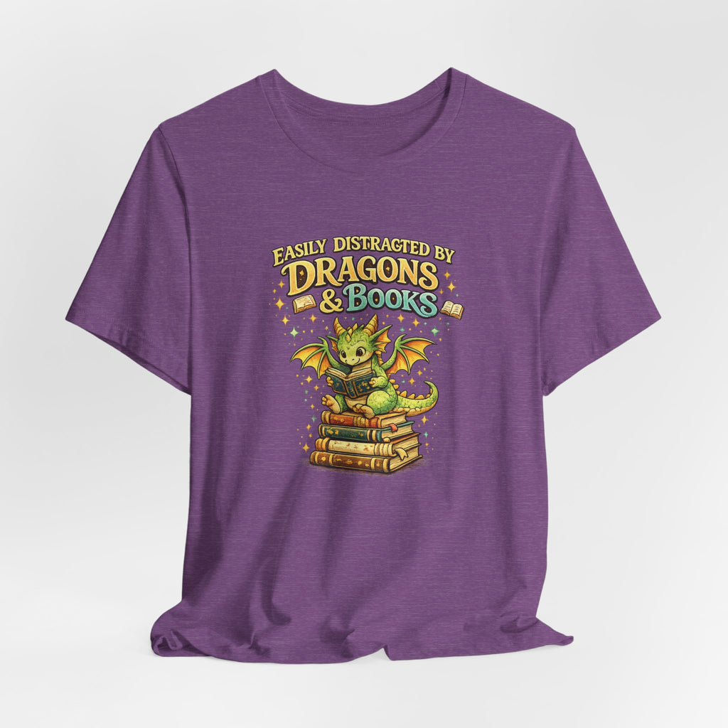 Easily Distracted by Dragons & Books Shirt, Cute Baby Dragon Reading Tee, Fantasy Book Lover Gift, Bookworm Graphic T-Shirt