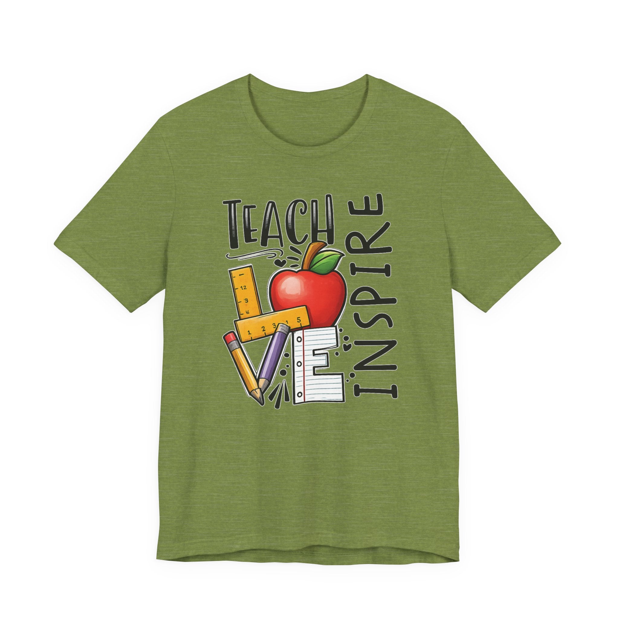Teach Inspire Love Teacher Shirt  Apple Pencil Graphic Tee  Bella Canvas 3001  Back to School Gift  Teacher Appreciation Shirt