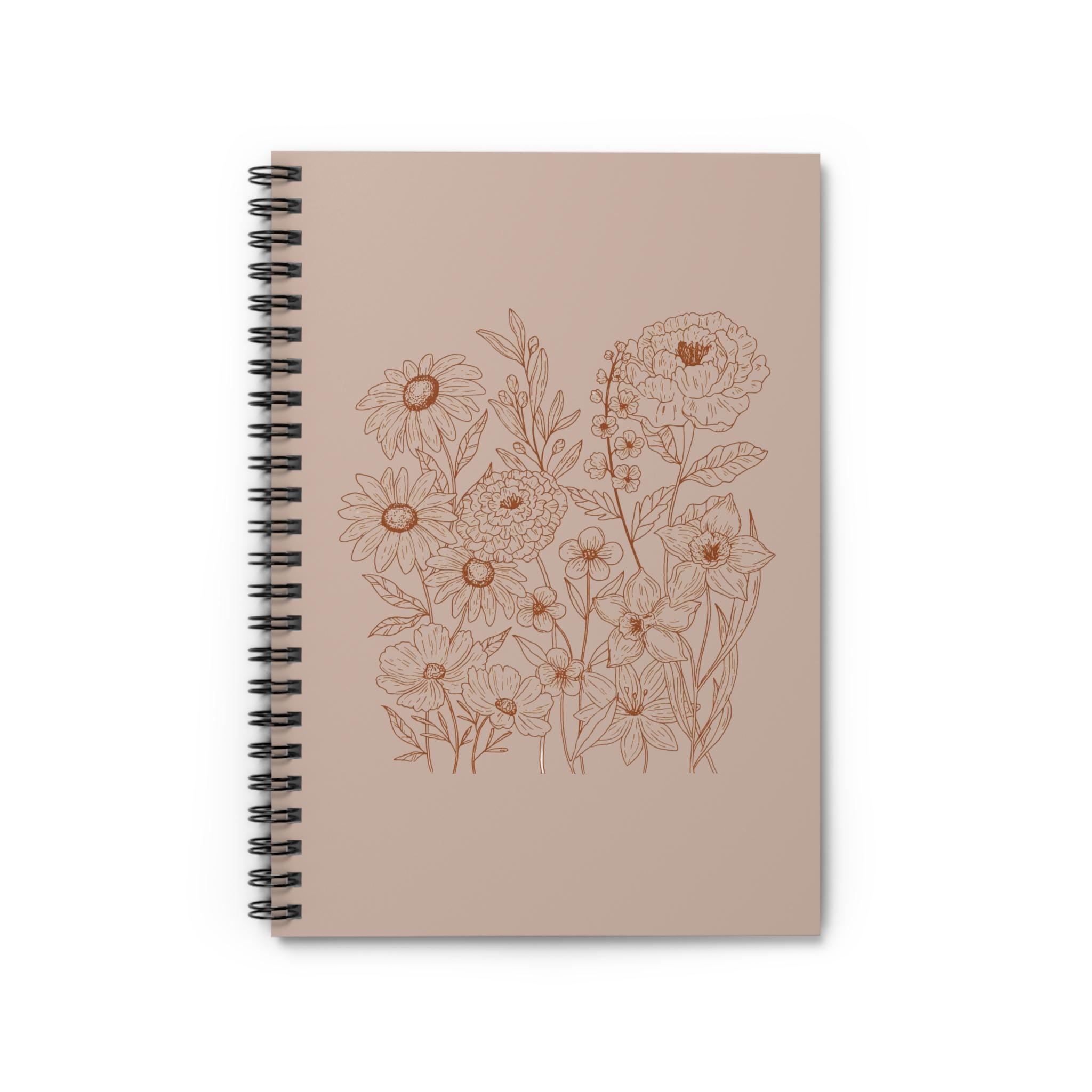 Floral Spiral Notebook - Ruled Line, Blooming Inspiration, Journaling, Sketching, Gift for Students, Nature Lover's Diary