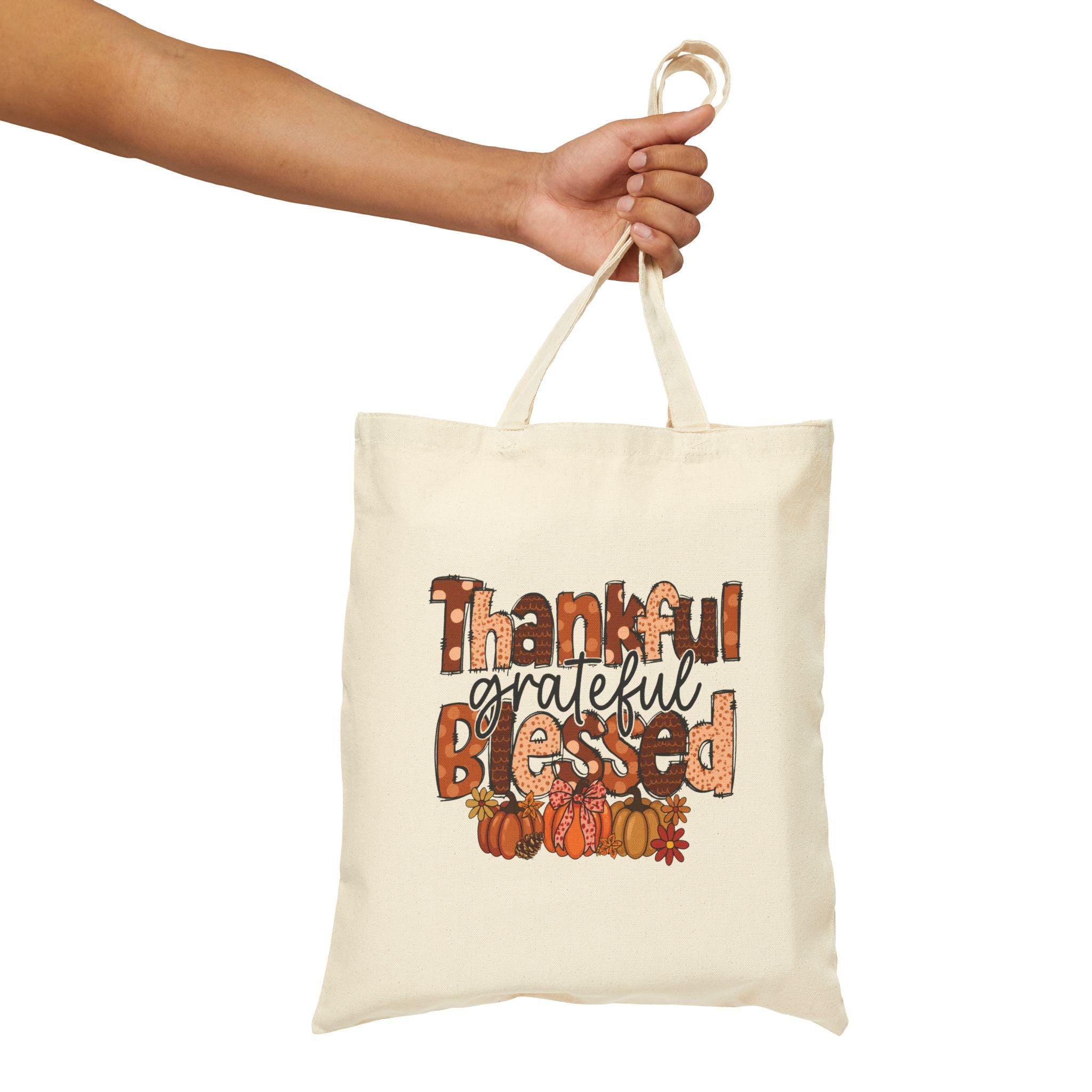 Thankful Grateful Blessed Tote Bag | Reusable | Autumn Gift | Thanksgiving Farmhouse Style