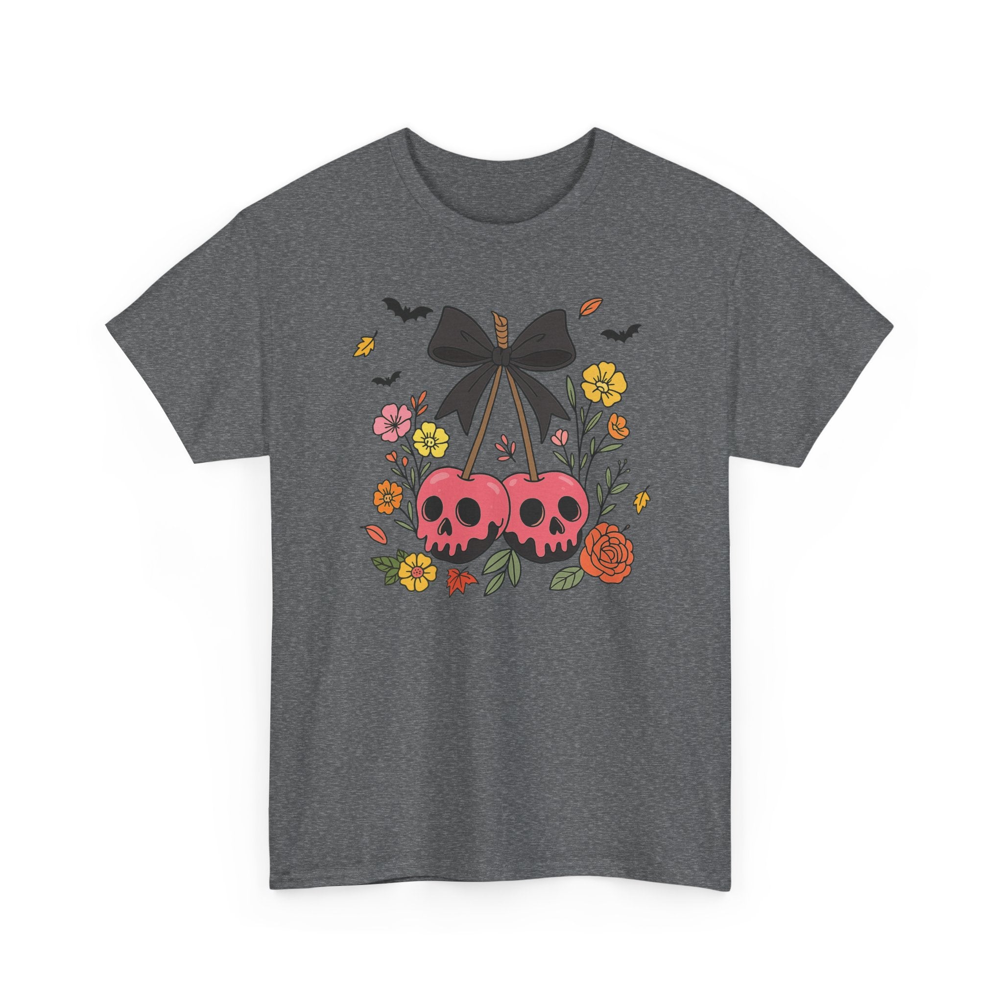 Skull Cherries Floral Tee — Cute Goth Graphic T-Shirt for Halloween & Everyday