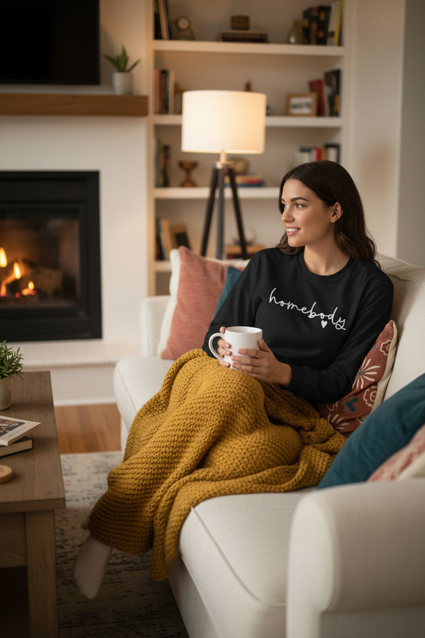 Homebody Script Long Sleeve Tee — Cozy Casual Pullover