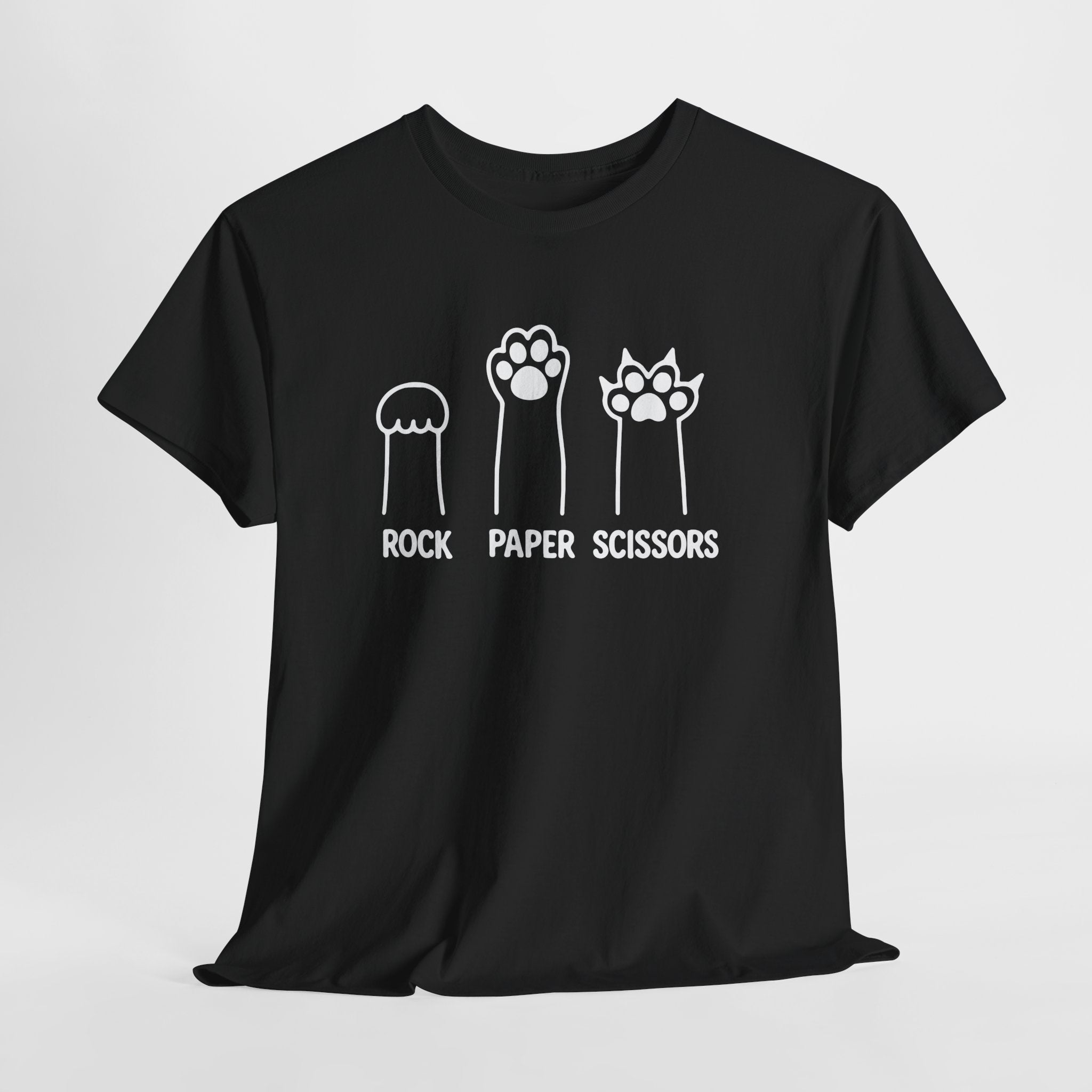 Rock Paper Scissors Cat Paw T‑Shirt — Cute Pet Humor Tee