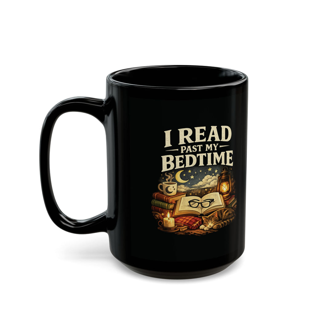 I Read Past My Bedtime Mug, Cozy Book Lover Coffee Cup, Funny Reader Gift, Bookworm Cat Night Reading Mug, 11oz 15oz Ceramic Mug