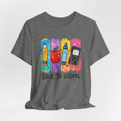 Back to School Kids Tee — Cute Pencil, Apple & Crayon School Supplies Shirt