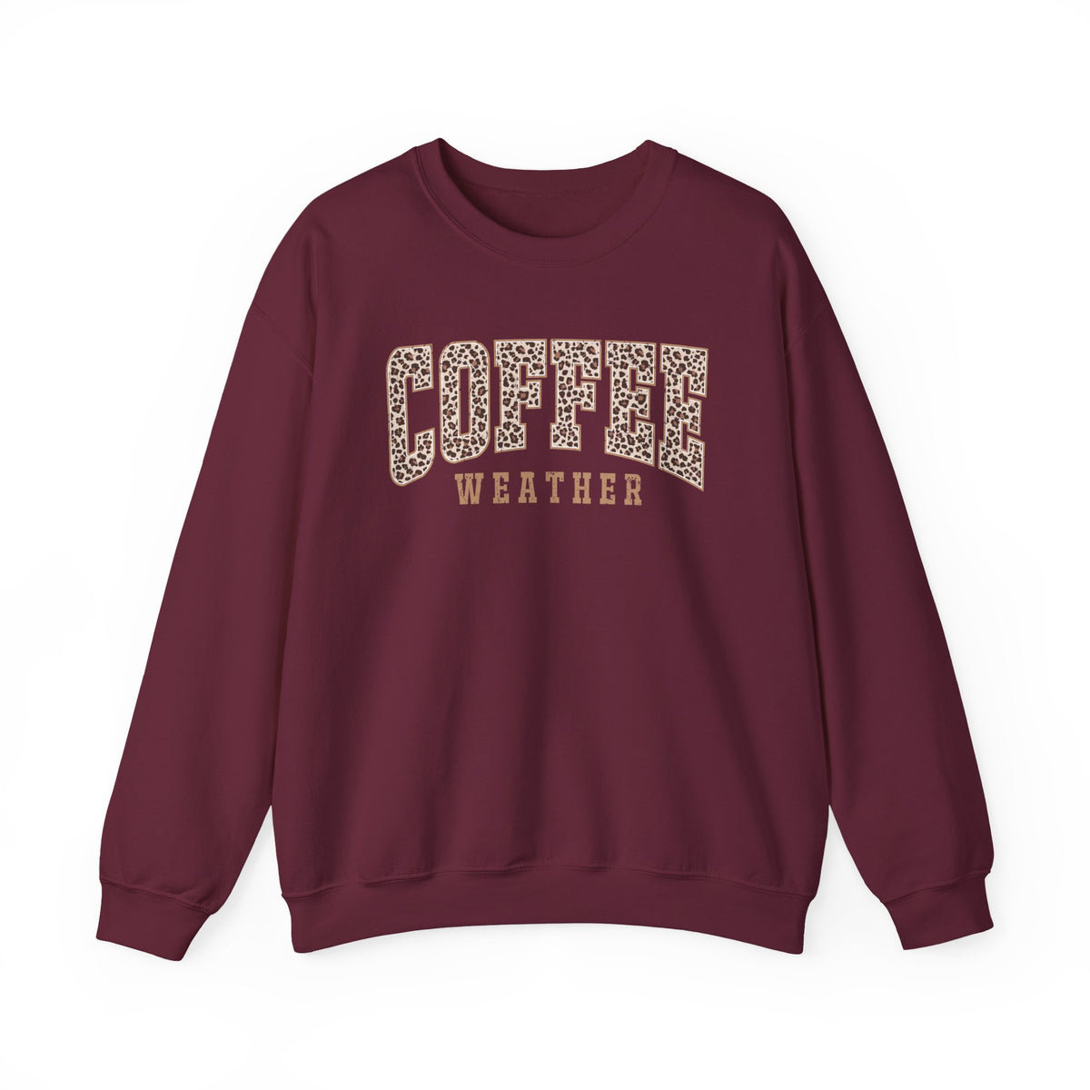 Coffee Weather Sweatshirt – Leopard Print Graphic Crewneck | Gildan 18000 Cozy Coffee Lover Gift