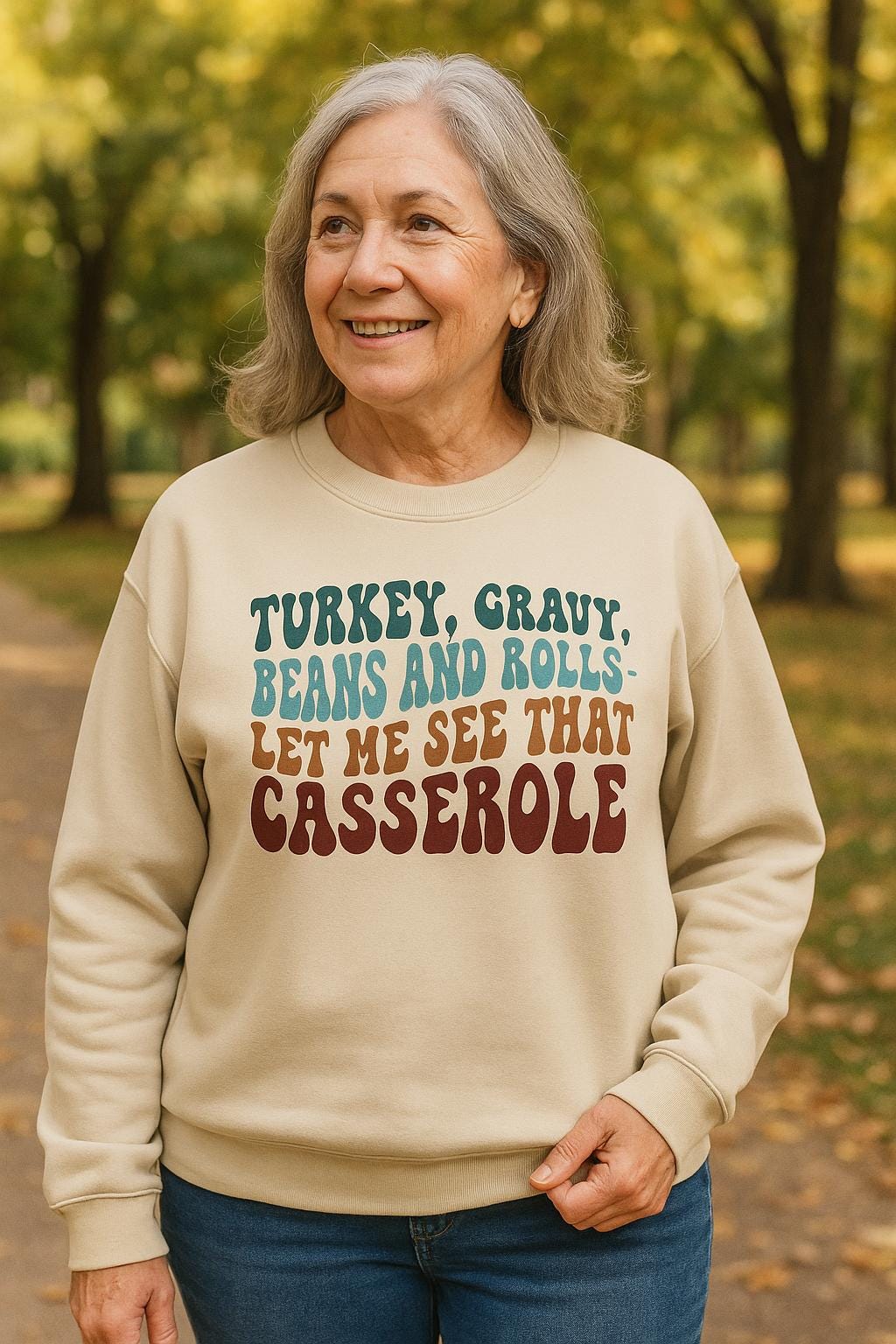 Turkey Gravy Beans and Rolls Sweatshirt | Funny Thanksgiving Crewneck | Gildan 18000 DTG Printed | Let Me See That Casserole