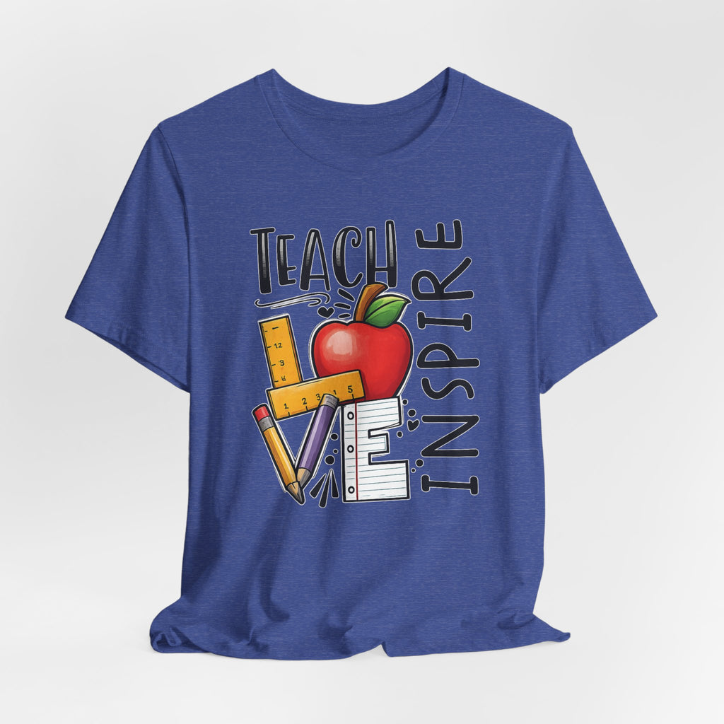 Teach Inspire Love Teacher Shirt  Apple Pencil Graphic Tee  Bella Canvas 3001  Back to School Gift  Teacher Appreciation Shirt