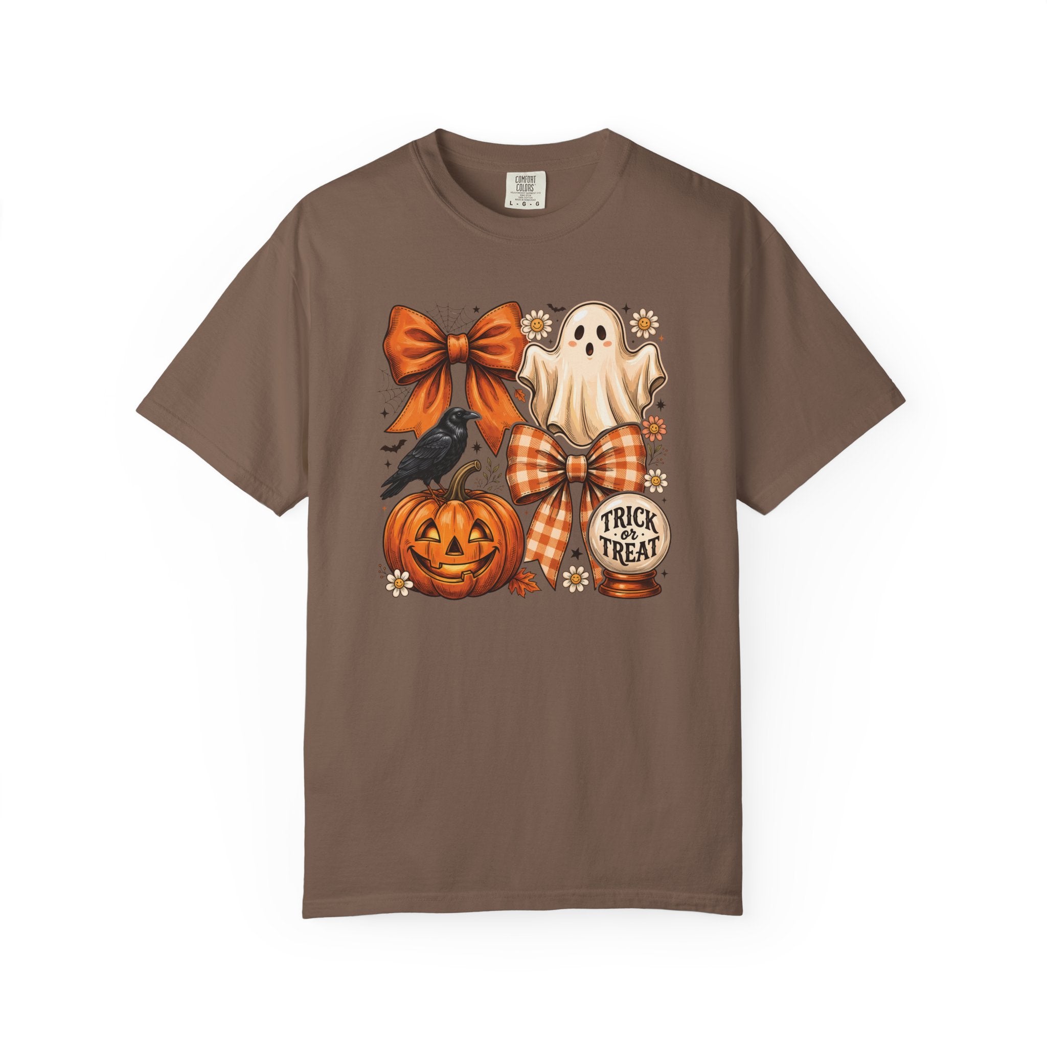 Halloween Cute Ghost & Pumpkin T-Shirt — Trick or Treat Bow Design