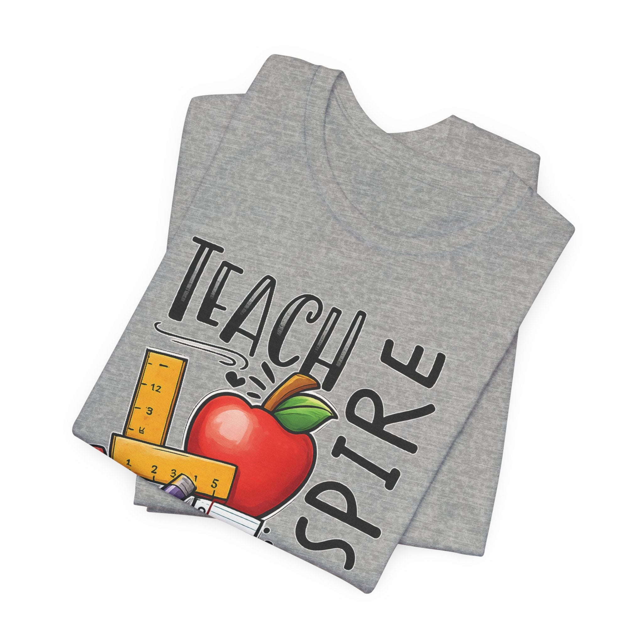 Teach Inspire Love Teacher Shirt  Apple Pencil Graphic Tee  Bella Canvas 3001  Back to School Gift  Teacher Appreciation Shirt
