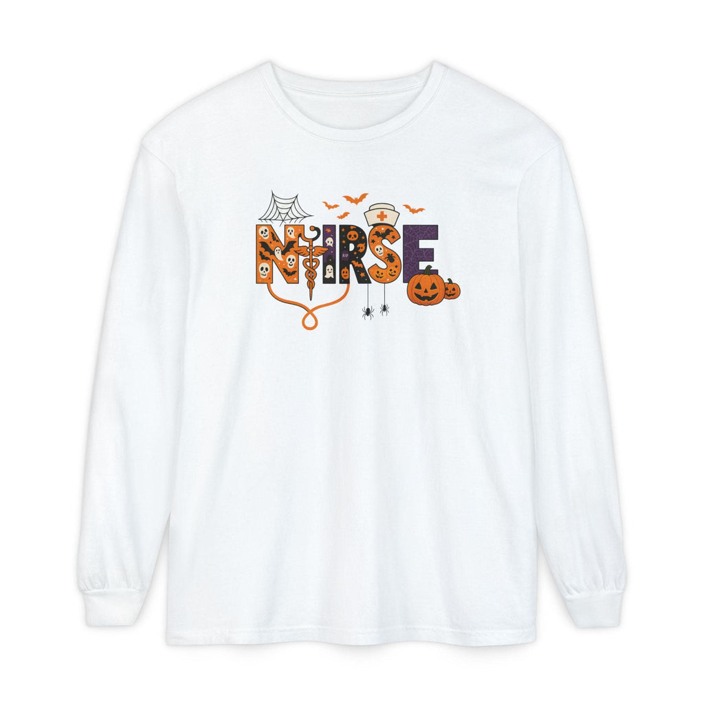 Halloween Nurse Long Sleeve T-Shirt, Spooky Nurse Shirt, Fall Apparel, Costume Tee, Gift for Healthcare Workers, Holiday Wear