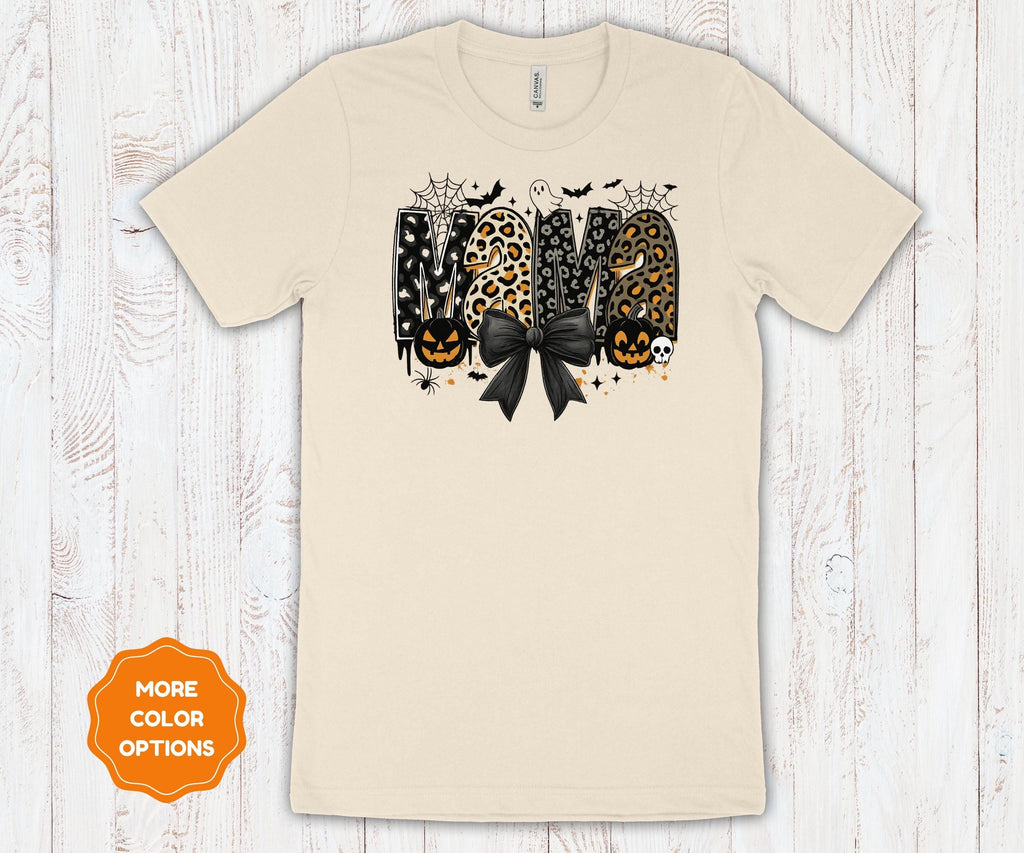 Mama Halloween Shirt | Leopard Print Pumpkin Ghost Graphic Cotton Tee