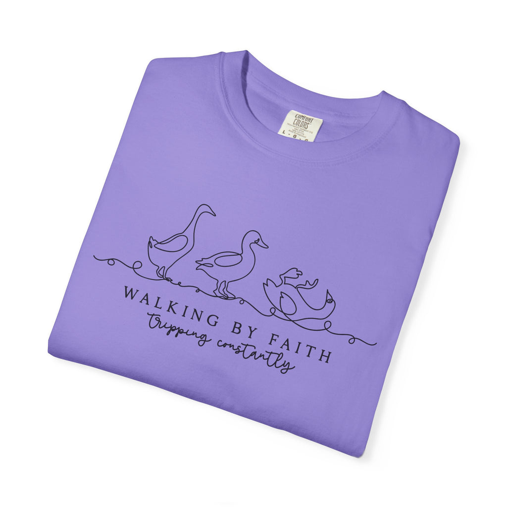 Walking by Faith Tripping Constantly Shirt, Funny Christian Duck Tee, Faith Humor, Minimalist Religious T-Shirt, Church Gift