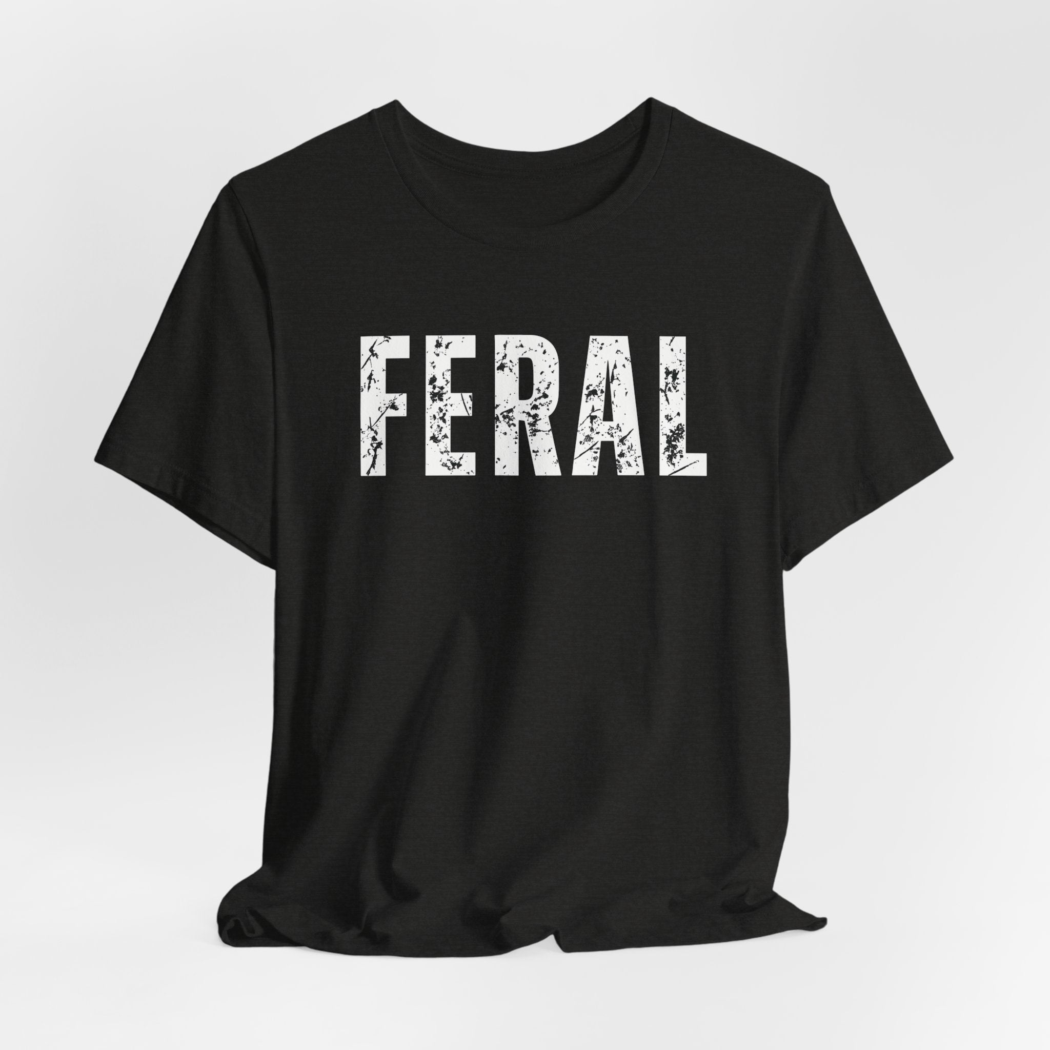 Feral Graphic Tee — Distressed Bold Lettering T-Shirt