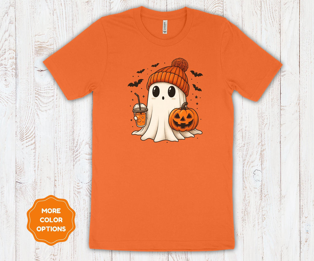 Ghost Pumpkin Halloween Shirt | Autumn Coffee Graphic Cotton Tee