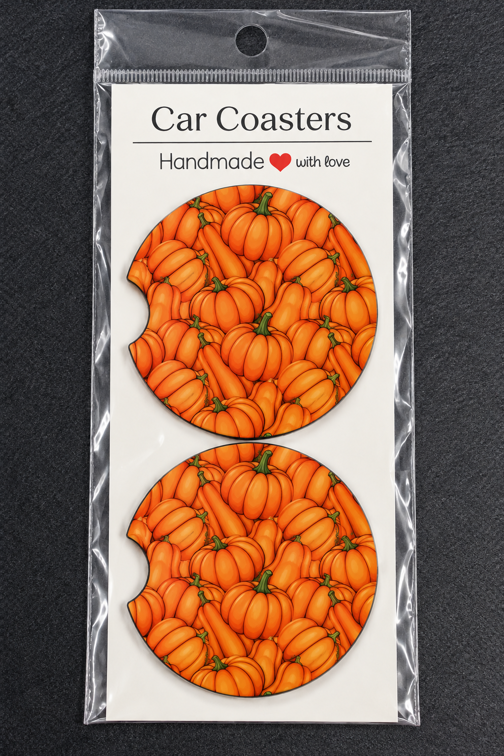Pumpkin Car Coasters – Set of 2 | Fall Autumn Car Cup Holder Accessories