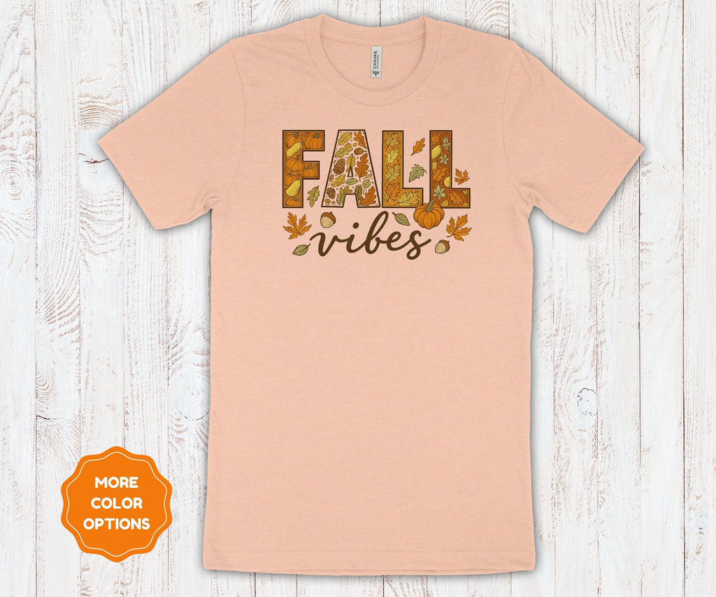 Fall Vibes | Autumn Leaves & Pumpkin Graphic Tee | Cozy Bella Canvas Unisex T-Shirt |