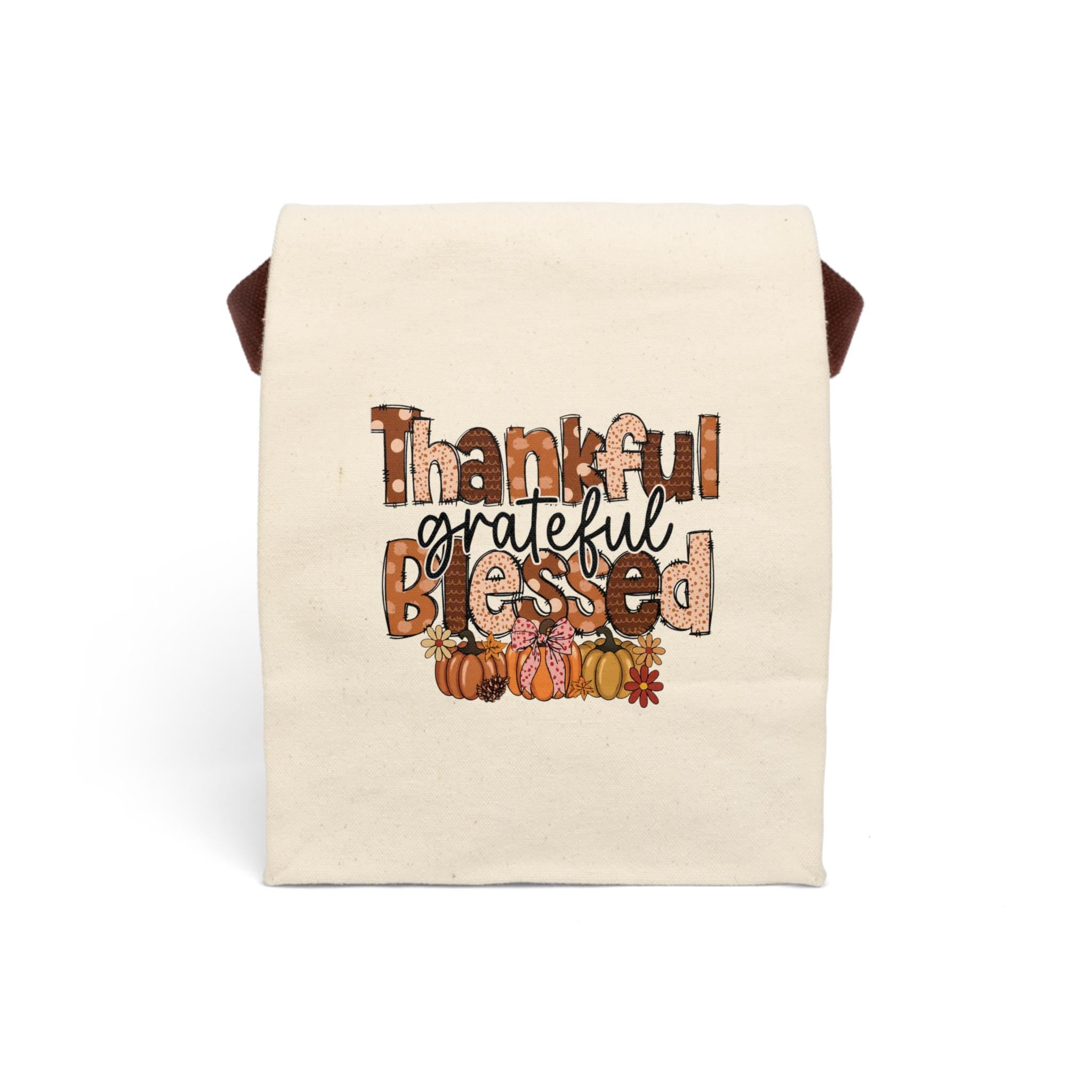 Thankful & Blessed Canvas Lunch Bag | Eco-Friendly Tote, Fall Picnic Accessory, Thanksgiving Gift, Reusable Snack Bag