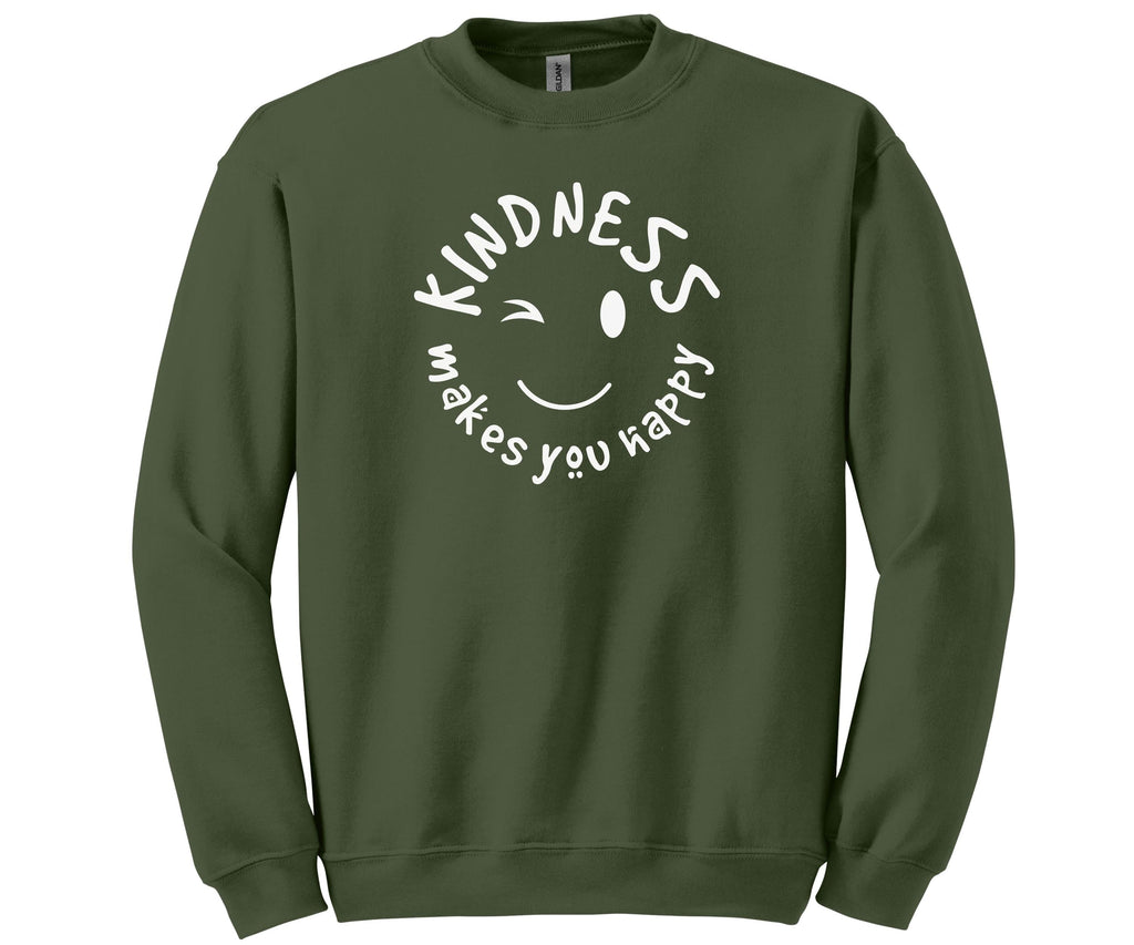 Kindness Makes You Happy Sweatshirt, Be Kind Smiley Crewneck, Gildan 18000 Cotton/Poly