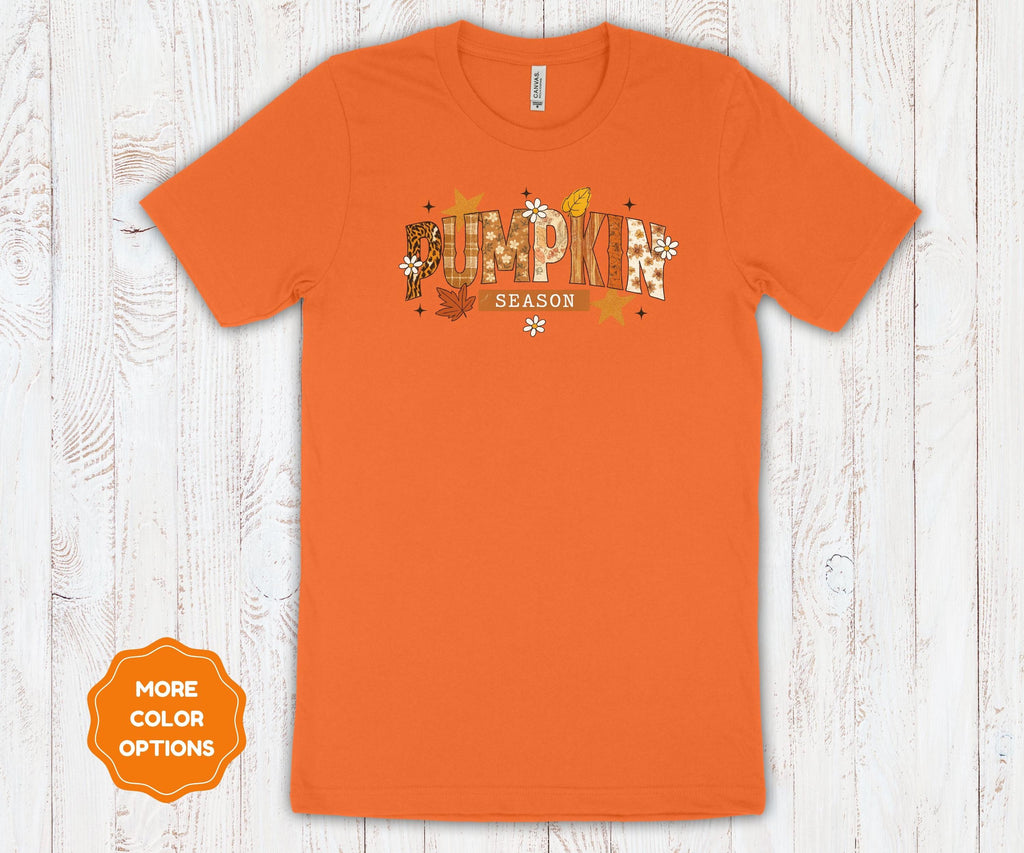 Pumpkin Season | Autumn Leaves Graphic Tee | Fall Bella Canvas Cotton T-Shirt