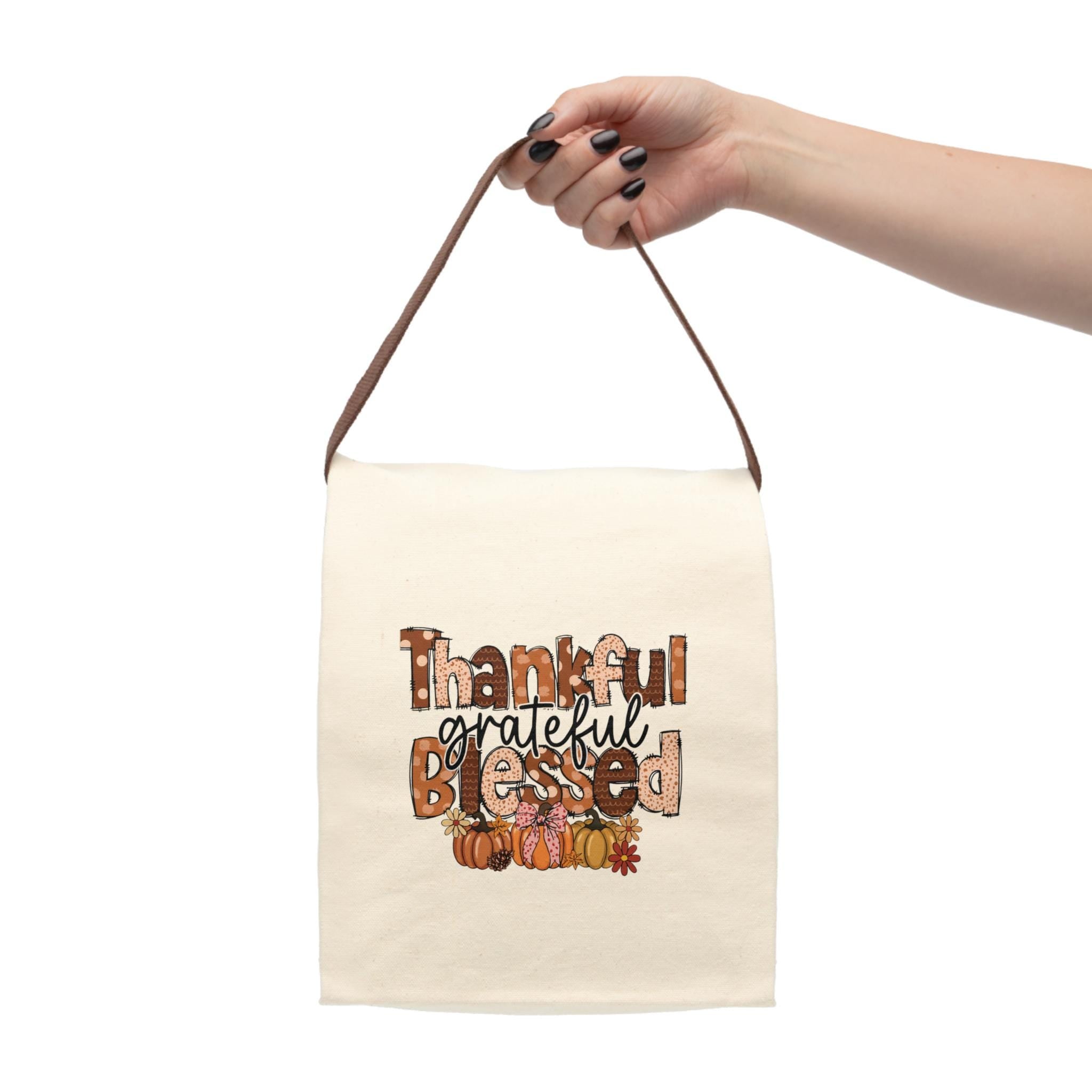 Thankful & Blessed Canvas Lunch Bag | Eco-Friendly Tote, Fall Picnic Accessory, Thanksgiving Gift, Reusable Snack Bag