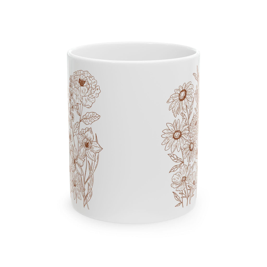 Floral Design Ceramic Mug, Botanical Coffee Cup, Gift for Her, Tea Lovers Mug, Flower Motif Drinkware