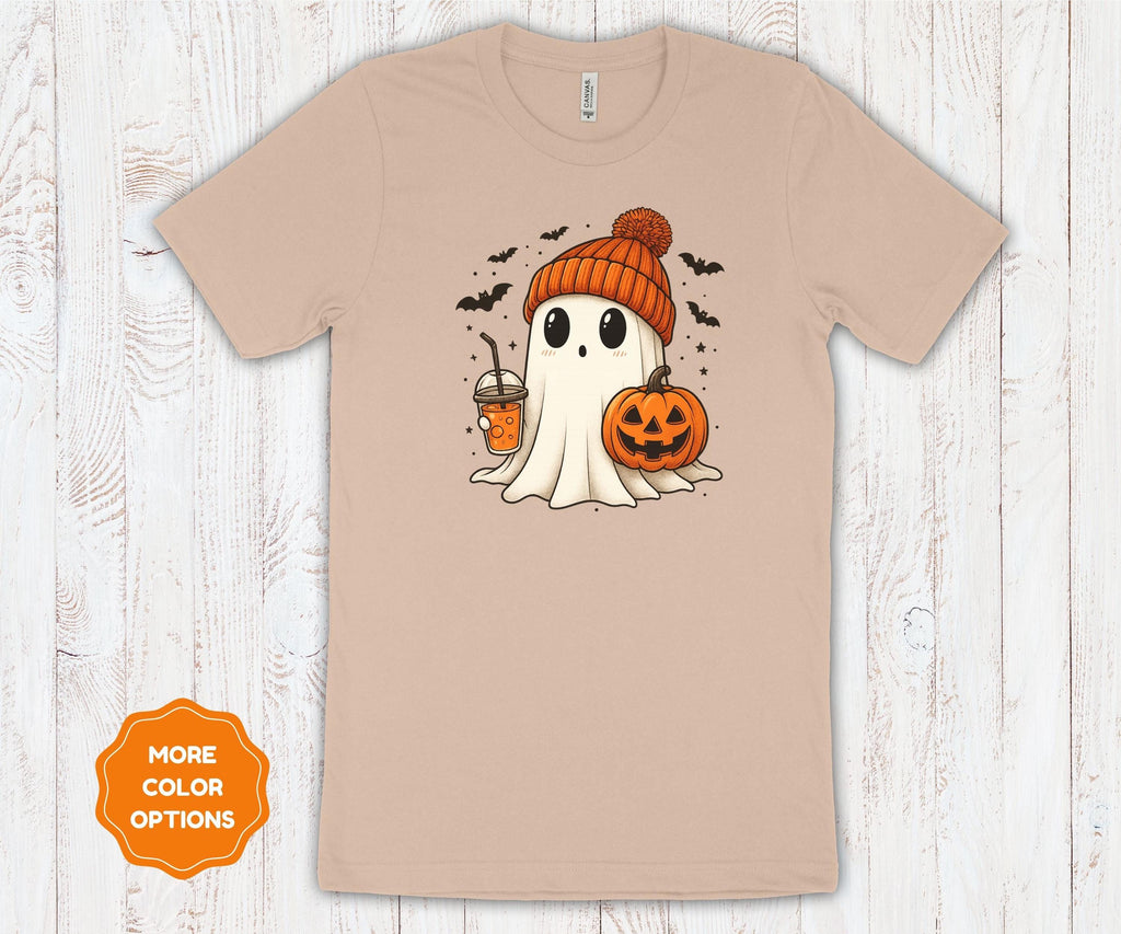 Ghost Pumpkin Halloween Shirt | Autumn Coffee Graphic Cotton Tee