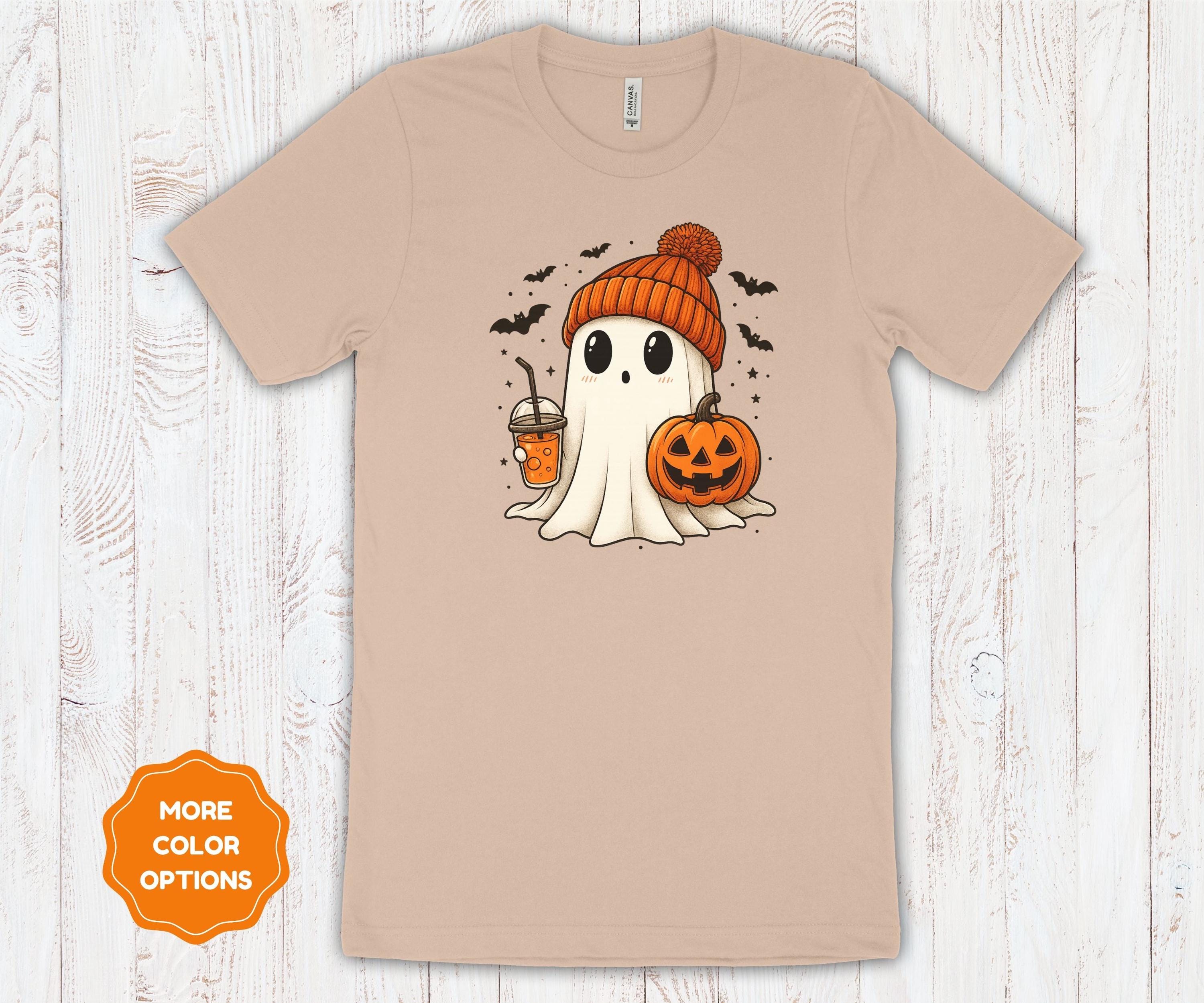 Ghost Pumpkin Halloween Shirt | Autumn Coffee Graphic Cotton Tee
