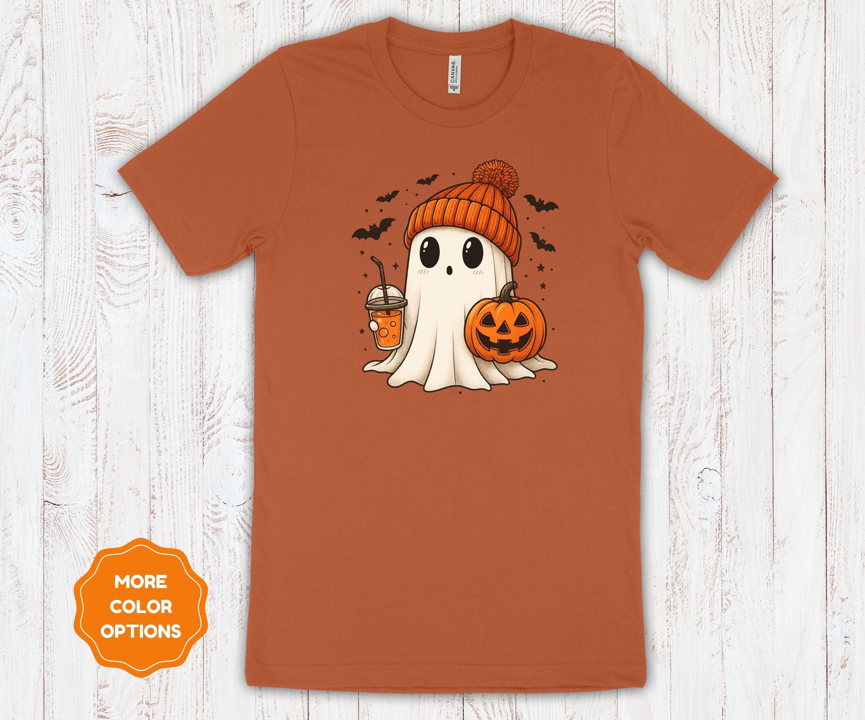 Ghost Pumpkin Halloween Shirt | Autumn Coffee Graphic Cotton Tee