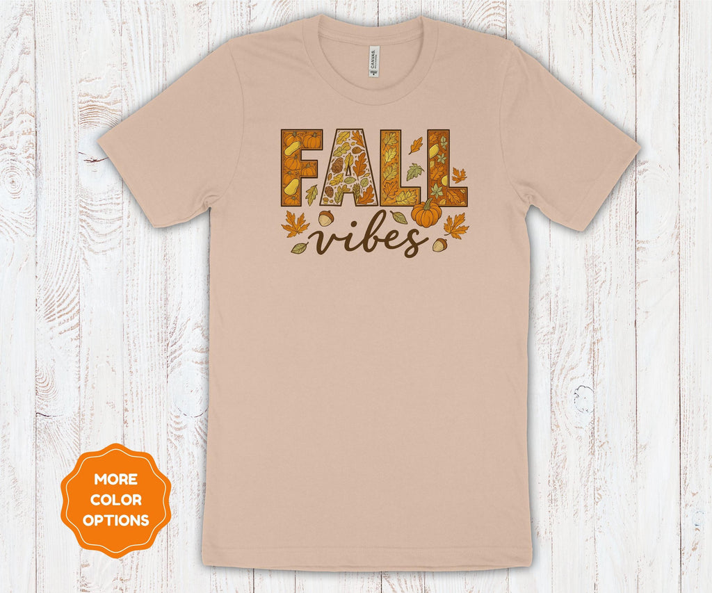 Fall Vibes | Autumn Leaves & Pumpkin Graphic Tee | Cozy Bella Canvas Unisex T-Shirt |
