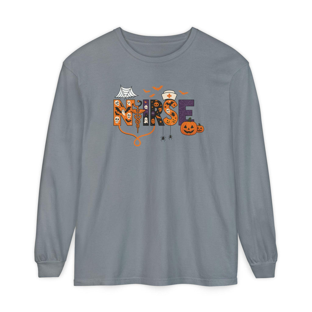 Halloween Nurse Long Sleeve T-Shirt, Spooky Nurse Shirt, Fall Apparel, Costume Tee, Gift for Healthcare Workers, Holiday Wear