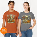 Just Waiting for Halloween | Retro Pumpkin & Skeleton | Bella Canvas Cotton Unisex Tee