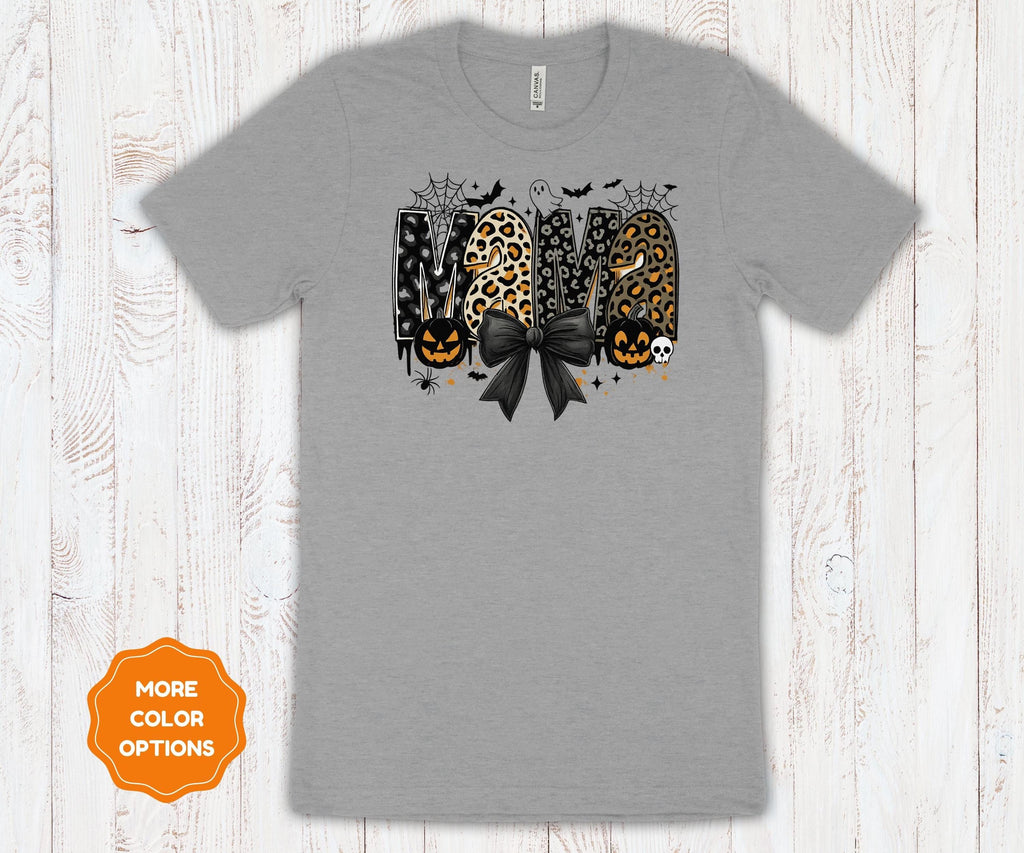 Mama Halloween Shirt | Leopard Print Pumpkin Ghost Graphic Cotton Tee