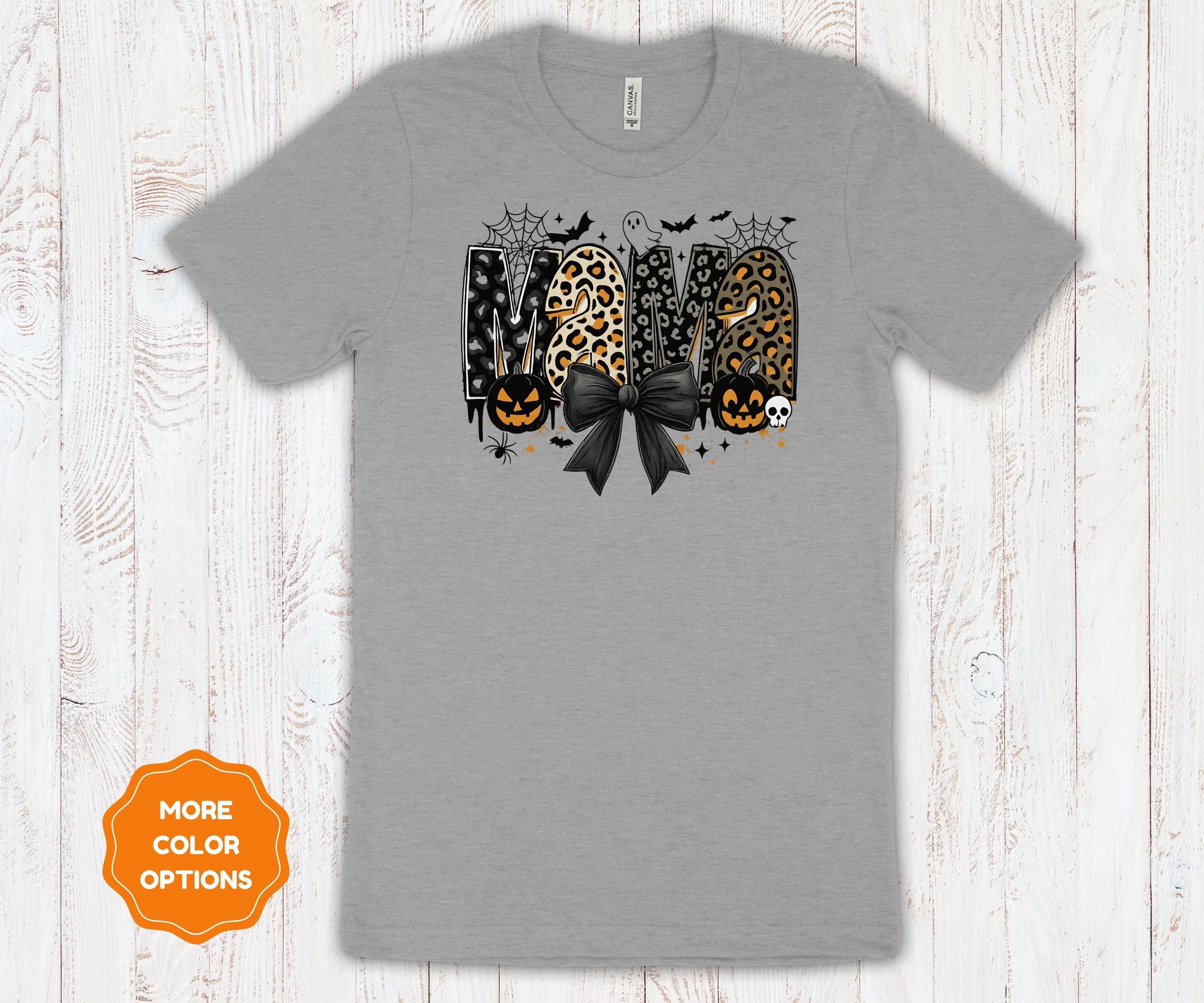 Mama Halloween Shirt | Leopard Print Pumpkin Ghost Graphic Cotton Tee