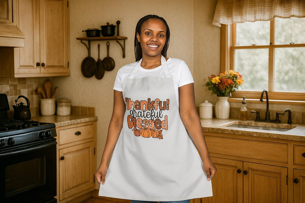 Thankful Grateful Blessed Apron for Home Chefs, Thanksgiving Kitchen Gift, Cooking Lovers Apron, Holiday Cooking Gear