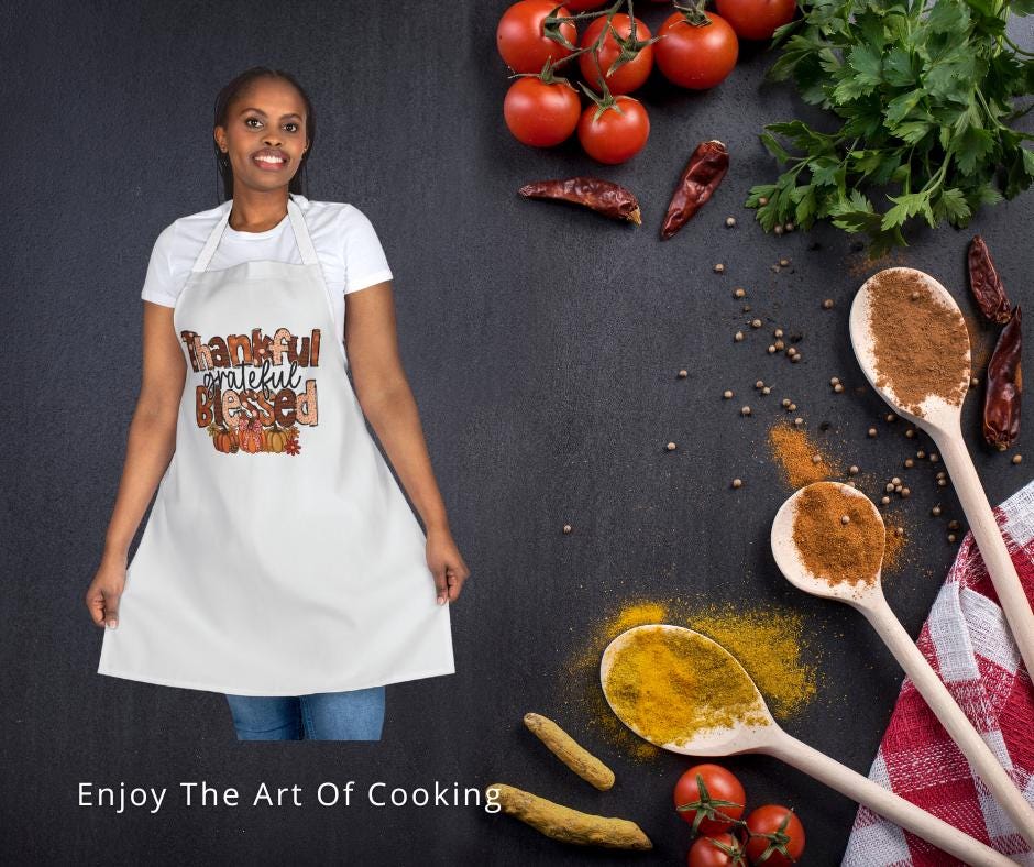 Thankful Grateful Blessed Apron for Home Chefs, Thanksgiving Kitchen Gift, Cooking Lovers Apron, Holiday Cooking Gear