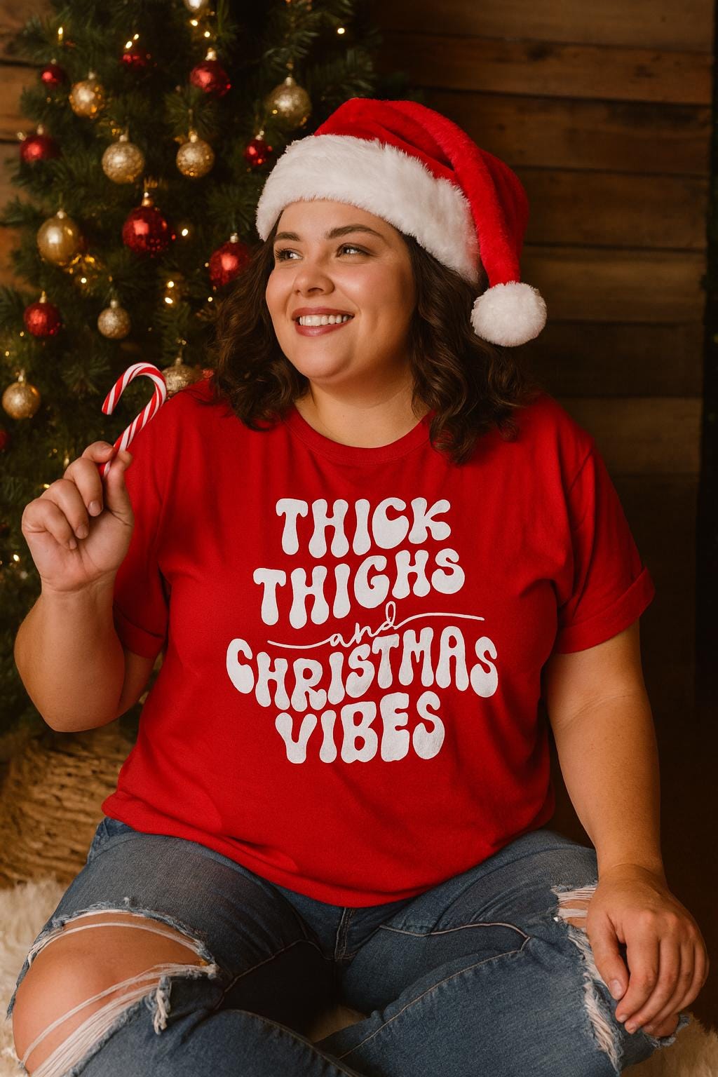 Thick Thighs and Christmas Vibes Cotton T-shirt